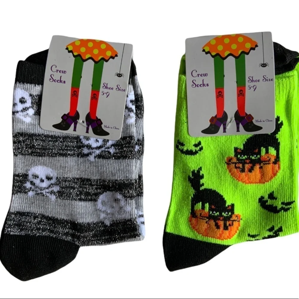 Halloween Socks Skeleton Silver Black Cat Socks Low Cut Unisex Bundle 2 …
